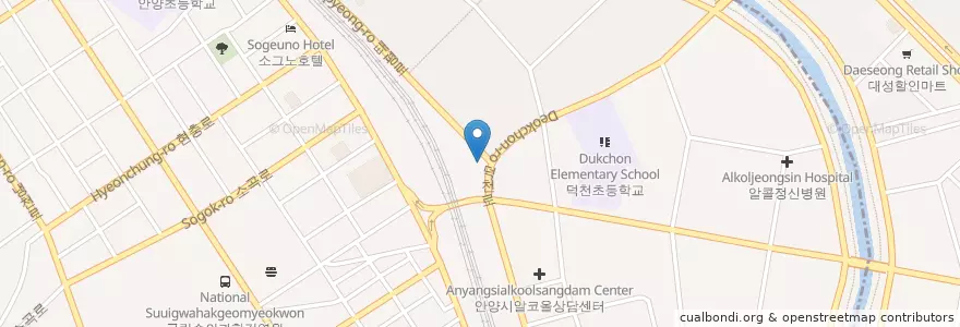 Mapa de ubicacion de 안양7동행정복지센터 en 대한민국, 경기도, 안양시, 만안구.