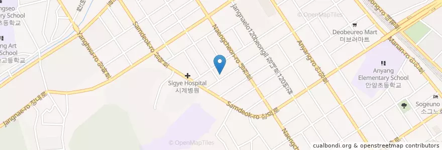 Mapa de ubicacion de 안양5동행정복지센터 en کره جنوبی, گیونگی-دو, 안양시, 만안구.