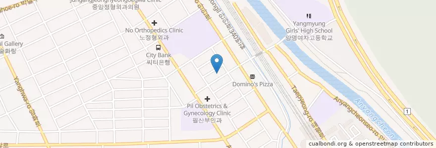 Mapa de ubicacion de 안양2동행정복지센터 en Güney Kore, 경기도, 안양시, 만안구.
