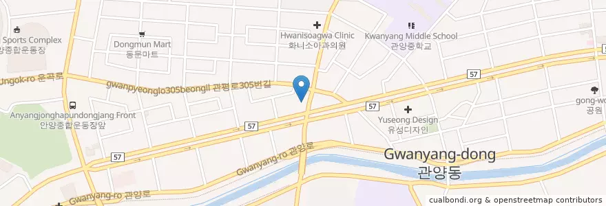 Mapa de ubicacion de 효재주유소 en 대한민국, 경기도, 안양시, 동안구, 관양동, 비산동.