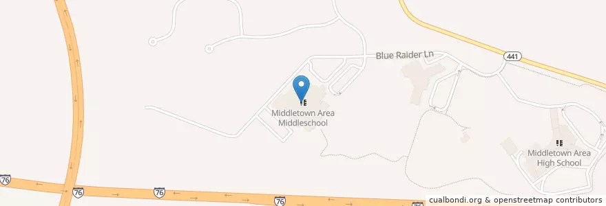 Mapa de ubicacion de Middletown Area Middleschool en United States, Pennsylvania, Dauphin County.