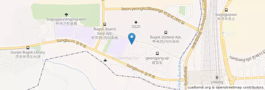 Mapa de ubicacion de 용인대석사중앙태권도 en Zuid-Korea, Gyeonggi-Do, 군포시, 의왕시, 부곡동, 군포2동.