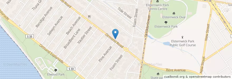 Mapa de ubicacion de Baked in Elwood Pizza & Pasta en Australia, Victoria, City Of Port Phillip.
