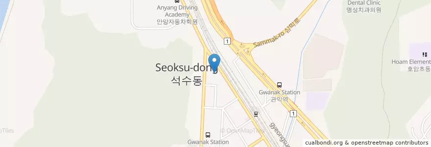 Mapa de ubicacion de 석수현대셀프주유소 en 대한민국, 경기도, 안양시, 만안구.