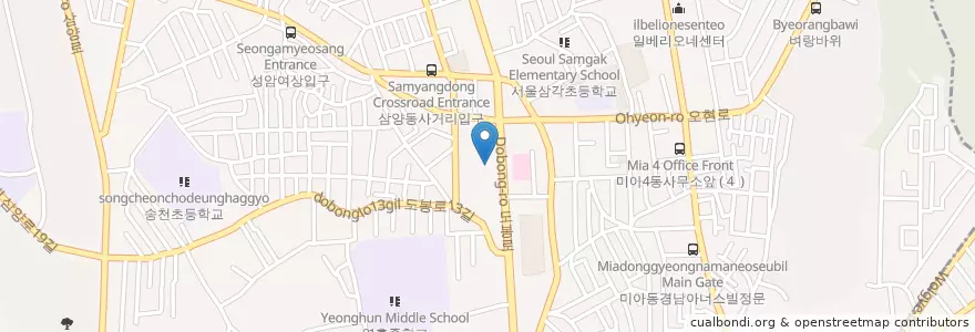 Mapa de ubicacion de 새한셀프주유소 en Corée Du Sud, Séoul, 강북구, 송중동.