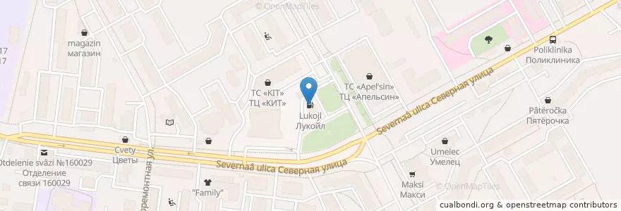 Mapa de ubicacion de Лукойл en Russie, District Fédéral Du Nord-Ouest, Oblast De Vologda, Вологодский Район, Городской Округ Вологда.