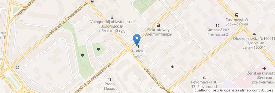 Mapa de ubicacion de Гудок en Russie, District Fédéral Du Nord-Ouest, Oblast De Vologda, Вологодский Район, Городской Округ Вологда.