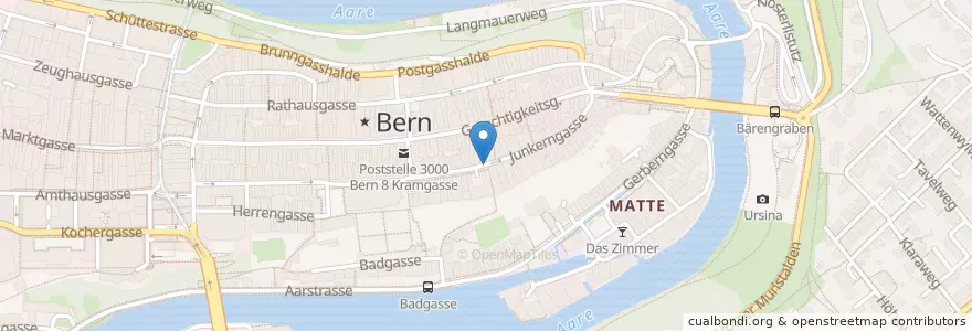 Mapa de ubicacion de Junkerngassbrunnen en Zwitserland, Bern/Berne, Verwaltungsregion Bern-Mittelland, Verwaltungskreis Bern-Mittelland, Bern.