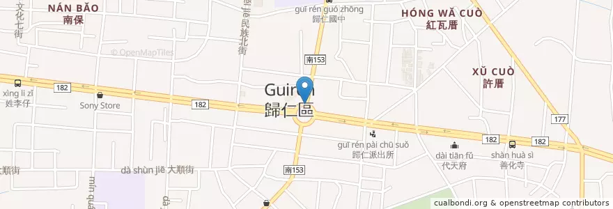 Mapa de ubicacion de 歸仁區公所站 en Taiwan, Tainan, Distretto Di Guiren.