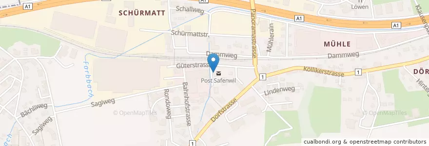 Mapa de ubicacion de Post Safenwil en Zwitserland, Aargau, Bezirk Zofingen, Safenwil.