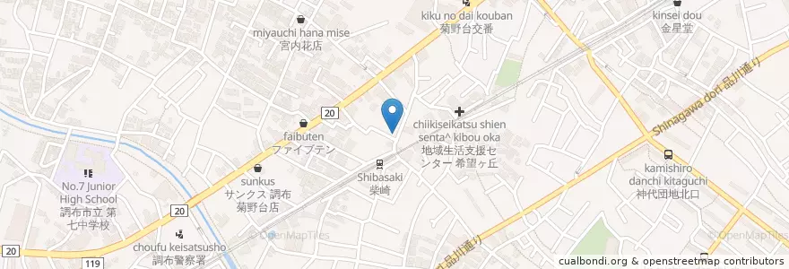 Mapa de ubicacion de 朝寿司 en 日本, 東京都, 調布市.