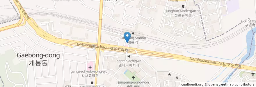 Mapa de ubicacion de 맘스터치 en 대한민국, 서울, 구로구, 개봉2동.