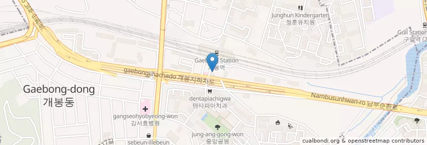 Mapa de ubicacion de 죠스떡뽁이 en Korea Selatan, 서울, 구로구, 개봉2동.