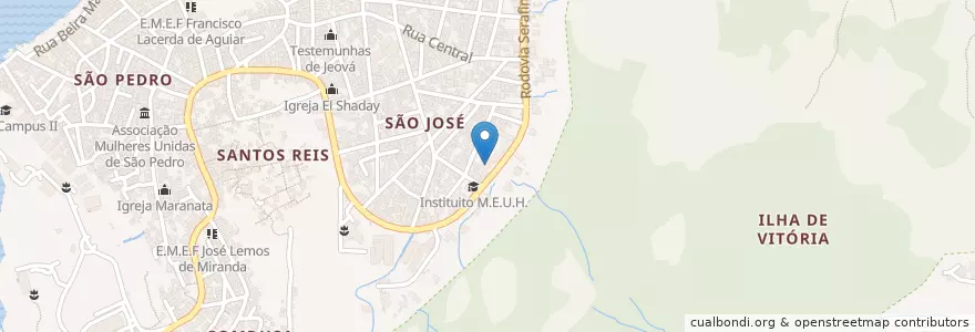 Mapa de ubicacion de Templo Batista em São Pedro III en Brasilien, Südosten, Espírito Santo, Região Geográfica Intermediária De Vitória, Vitória, Região Metropolitana Da Grande Vitória, Microrregião Vitória.