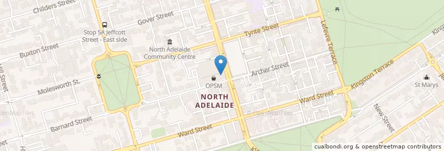 Mapa de ubicacion de Bowlsome en Australië, Zuid-Australië, Adelaide, Adelaide City Council.