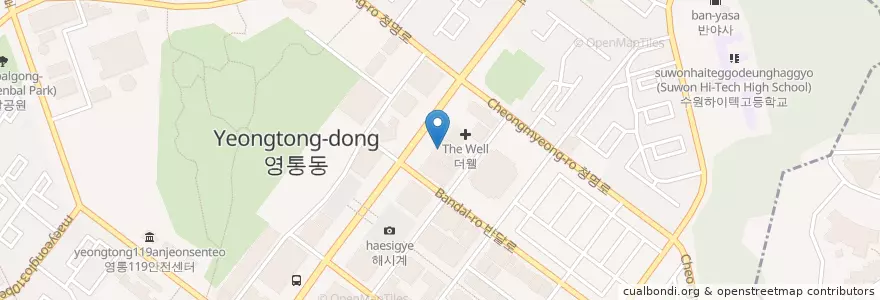 Mapa de ubicacion de 르하임스터디카페 수원영통점 en 大韓民国, 京畿道, 水原市, 霊通区.