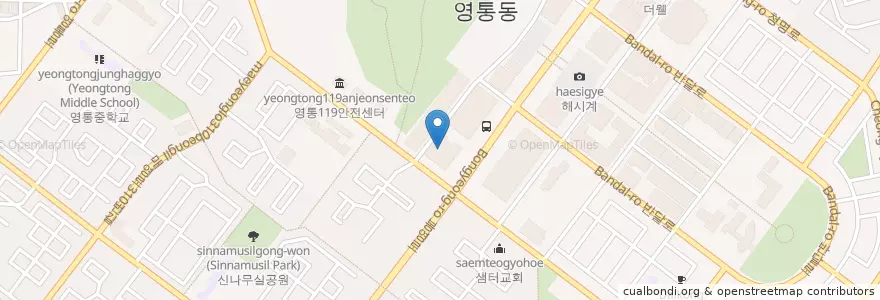 Mapa de ubicacion de 골든스터디카페 영통점 en Республика Корея, Кёнгидо, Сувон, 영통구.