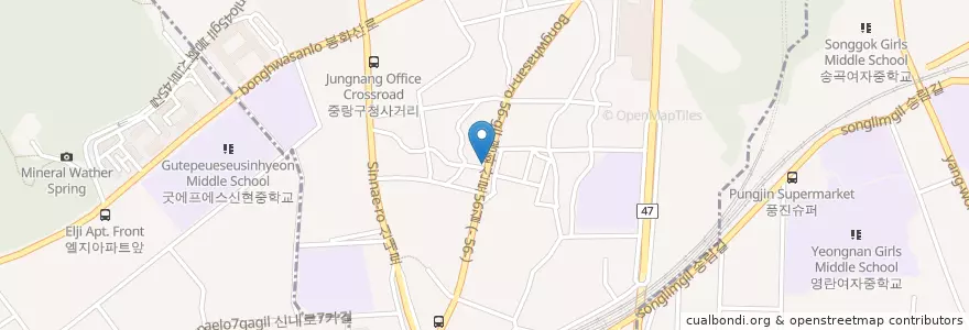 Mapa de ubicacion de 낭만통닭 en Corée Du Sud, Séoul, 중랑구, 신내1동.
