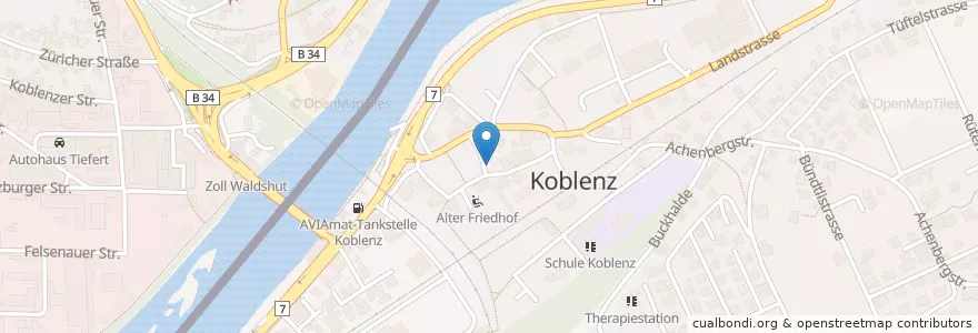Mapa de ubicacion de Postagentur 5322 Koblenz en Deutschland, Baden-Württemberg, Koblenz, Regierungsbezirk Freiburg, Landkreis Waldshut, Koblenz, Waldshut-Tiengen.