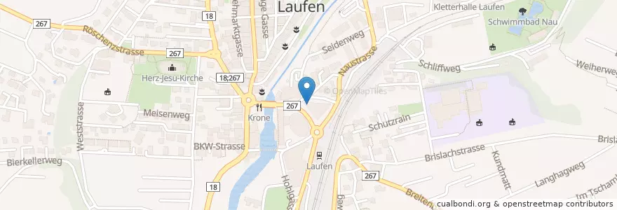 Mapa de ubicacion de Raiffeisenbank Laufental-Thierstein en 스위스, Basel-Landschaft, Bezirk Laufen, Laufen.
