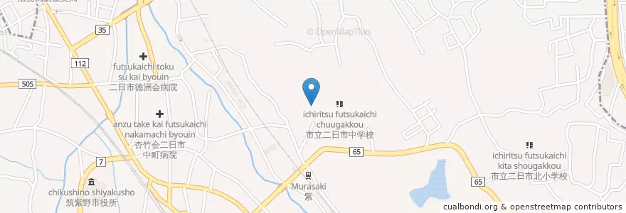 Mapa de ubicacion de 筑紫野市立二日市中学校 en Japon, Préfecture De Fukuoka, 筑紫野市.