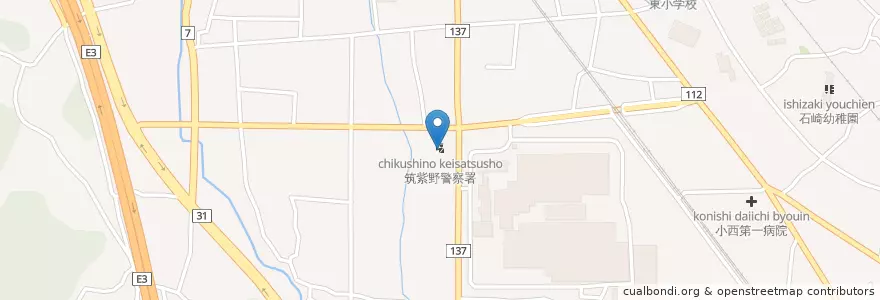Mapa de ubicacion de 筑紫野警察署 en Giappone, Prefettura Di Fukuoka, 筑紫野市.