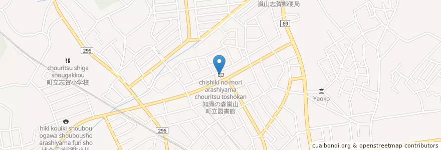 Mapa de ubicacion de 知識の森嵐山町立図書館 en Япония, Сайтама, 比企郡, 嵐山町.