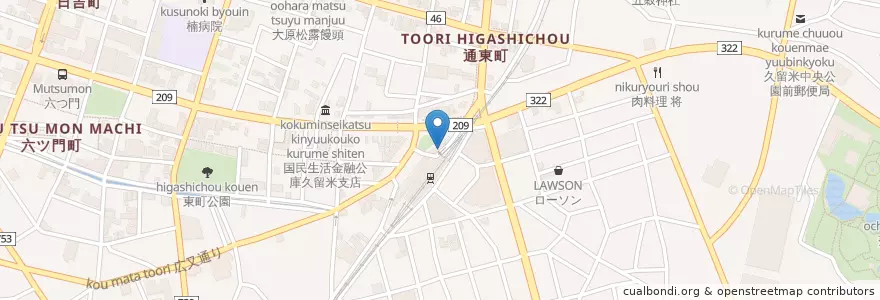 Mapa de ubicacion de 西鉄久留米 en Япония, Фукуока, 久留米市.