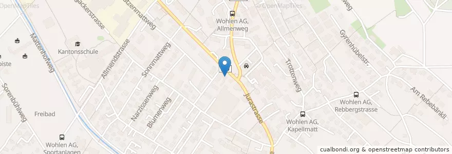 Mapa de ubicacion de Jensen‘s Food Lab en 스위스, Aargau, Bezirk Bremgarten, Wohlen.