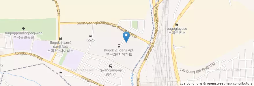 Mapa de ubicacion de 행복한고기집 en Республика Корея, Кёнгидо, 의왕시, 부곡동, 군포2동.