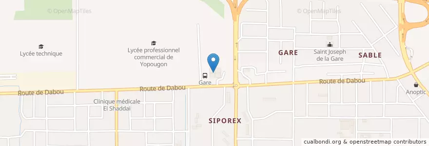 Mapa de ubicacion de Marché Siporex 1 en Fildişi Sahili, Abican, Yopougon.