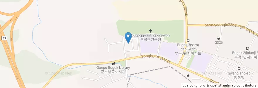 Mapa de ubicacion de 전기차충전소 en 大韓民国, 京畿道, 軍浦市, 군포2동.