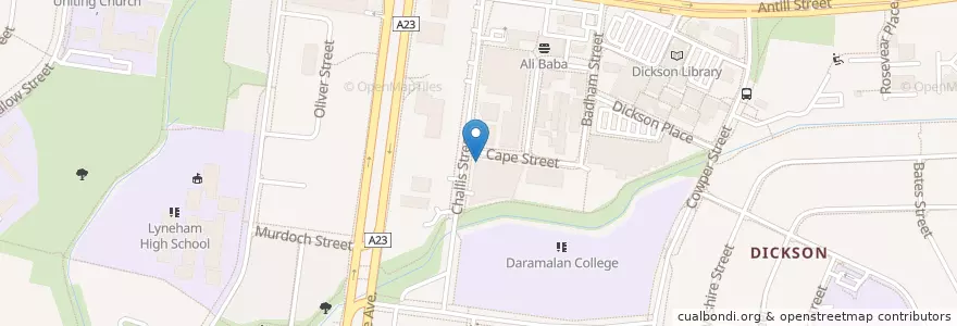 Mapa de ubicacion de Dum Dickson en 澳大利亚, 新南威尔士州, 首都领地, District Of Canberra Central.