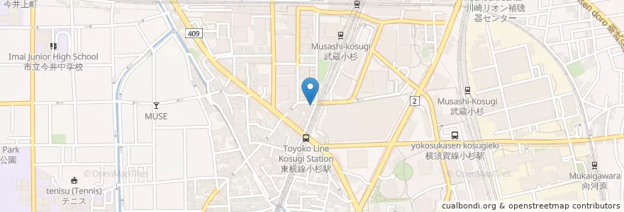 Mapa de ubicacion de 吉野家 en 일본, 가나가와현, 川崎市, 中原区.