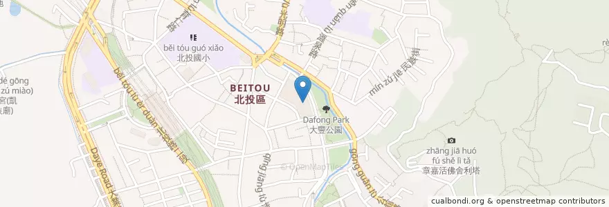 Mapa de ubicacion de 北投市場阿將扁食 en 타이완, 신베이 시, 타이베이시, 베이터우 구.
