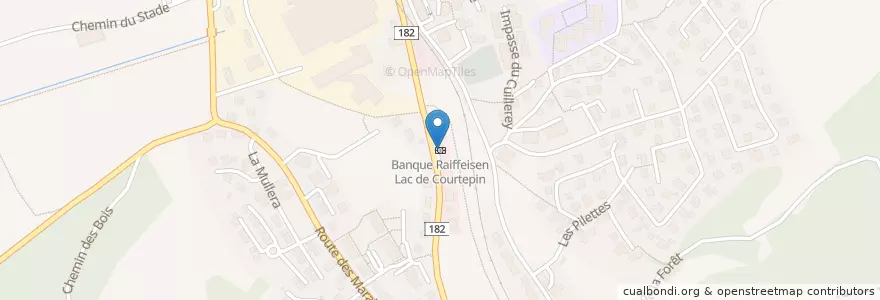 Mapa de ubicacion de Banque Raiffeisen Lac de Courtepin en Switzerland, Fribourg/Freiburg, Seebezirk / District Du Lac, Courtepin.