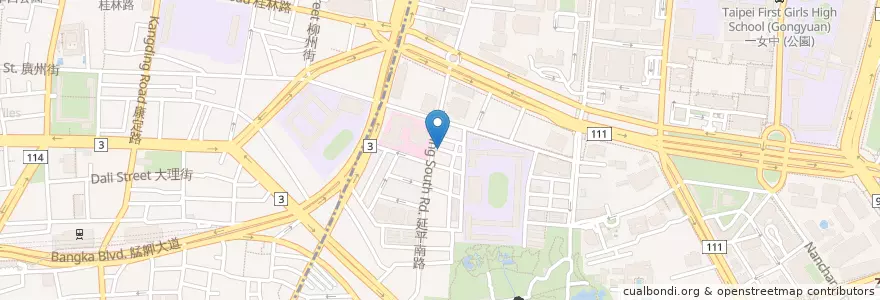 Mapa de ubicacion de 川揚郁坊小館 en 臺灣, 新北市, 臺北市, 萬華區, 中正區.