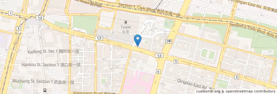 Mapa de ubicacion de 蘭記溫州大餛飩 en 臺灣, 新北市, 臺北市, 中正區.