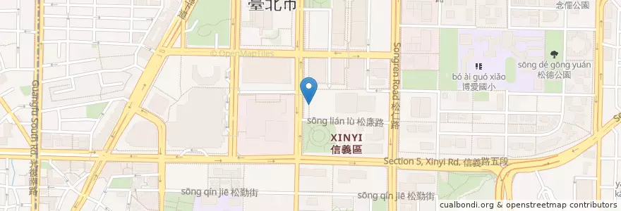 Mapa de ubicacion de 九州鬆餅 en 台湾, 新北市, 台北市, 信義区.