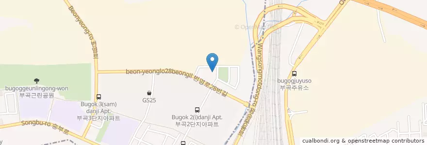Mapa de ubicacion de 교촌치킨 부곡점 en Südkorea, Gyeonggi-Do, 의왕시, 부곡동, 군포2동.