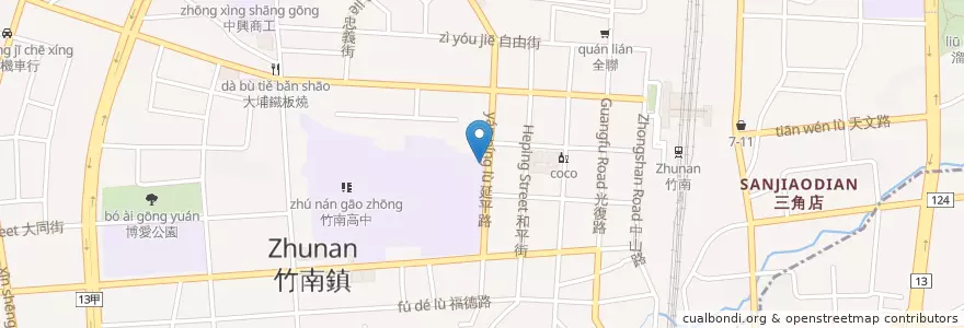 Mapa de ubicacion de 竹南國中地下停車場 en Taiwan, Provincia Di Taiwan, Contea Di Miaoli, Zhunan.