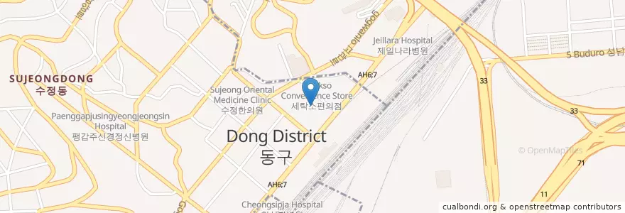 Mapa de ubicacion de 부산 동부 경찰서 en کره جنوبی, بوسان, 동구, 수정동.