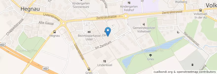 Mapa de ubicacion de Migros Restaurant en Zwitserland, Zürich, Bezirk Uster, Volketswil.