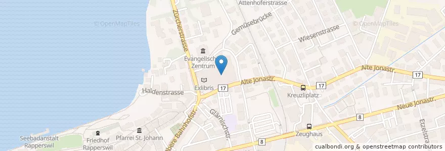 Mapa de ubicacion de Migros Restaurant en Schweiz/Suisse/Svizzera/Svizra, Sankt Gallen, Wahlkreis See-Gaster, Rapperswil-Jona.