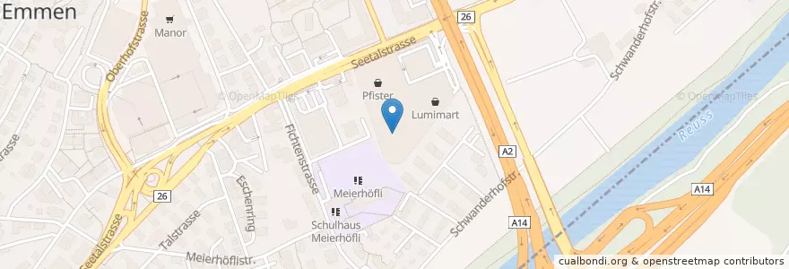 Mapa de ubicacion de Migros Restaurant en Schweiz, Luzern, Emmen.