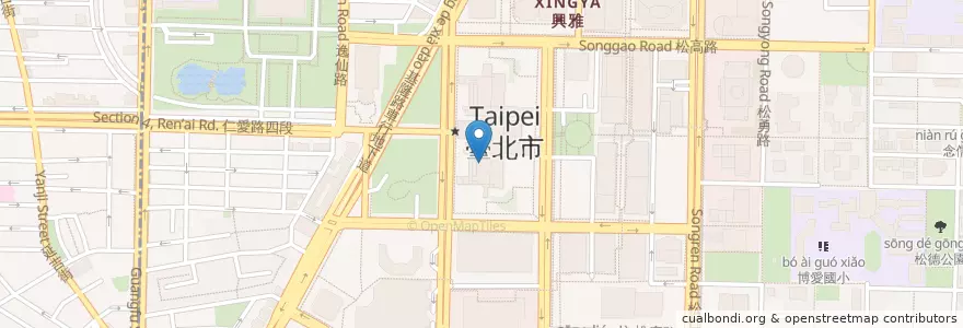 Mapa de ubicacion de 市政大樓餐廳 en Тайвань, Новый Тайбэй, Тайбэй, 信義區.