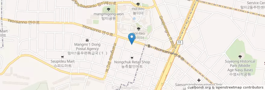 Mapa de ubicacion de 망미119안전센터 en كوريا الجنوبية, بسان, 수영구, 망미동.
