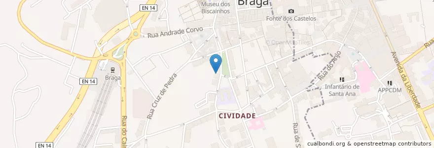 Mapa de ubicacion de Associação Portuguesa dos Veteranos de Guerra en پرتغال, Norte, Braga, Cávado, Braga, Maximinos, Sé E Cividade.