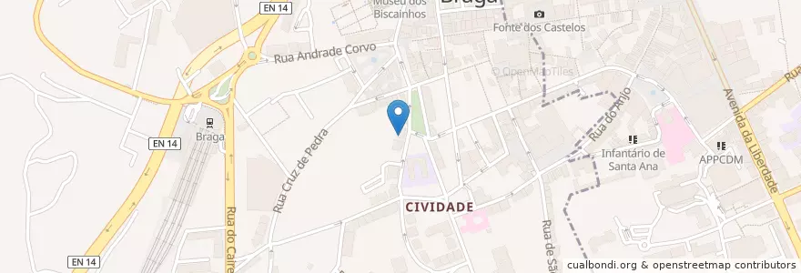 Mapa de ubicacion de Centro de Diagnóstico Pneumológico de Braga en 포르투갈, 노르트 지방, Braga, Cávado, Braga, Maximinos, Sé E Cividade.