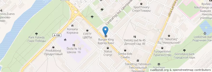 Mapa de ubicacion de Бургер Кинг en Rusland, Centraal Federaal District, Oblast Moskou, Орехово-Зуевский Городской Округ.